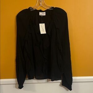 Black Ruffled Long Sleeve Blouse